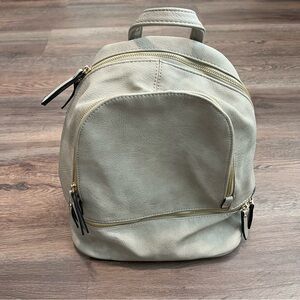 Stylish Faux Leather Cream Backpack Gold Hardware